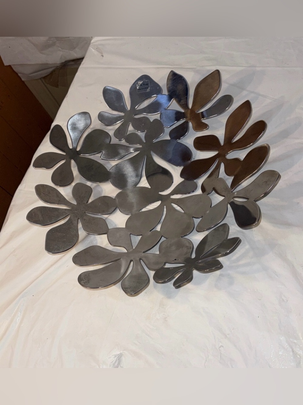 IKEA Stockholm floral fruit bowl in stainless steel, designed by Monika Mulde